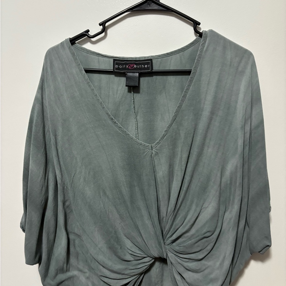 Polly & Esther Women's Green Knot Front Top
